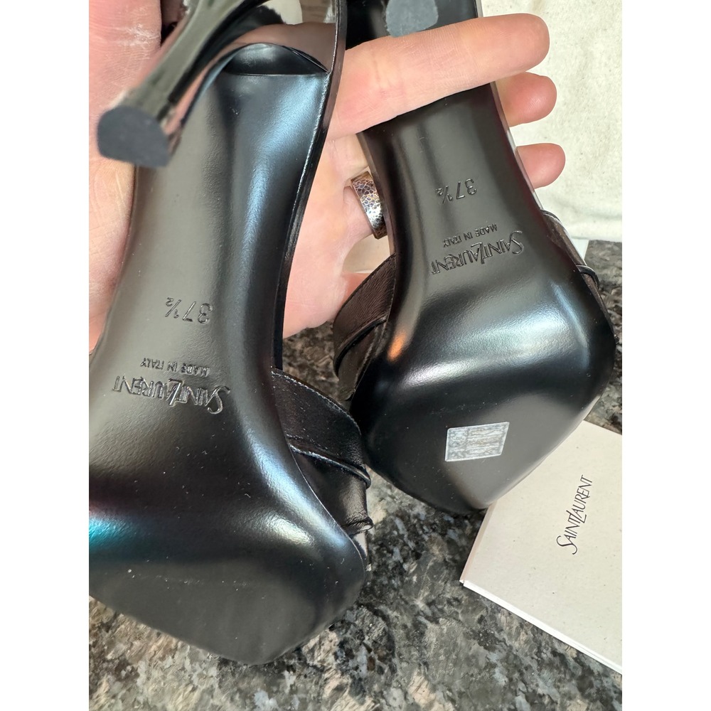 Saint Laurent Babylone 90 Nappa Sugar Leather YSL Logo Mules Black Nero 37.5 7.5 - Picture 11 of 13